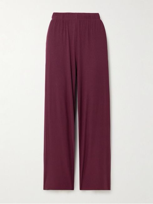 Skims Modal Ribbed Wide-Leg Women's Pants In Burgundy
